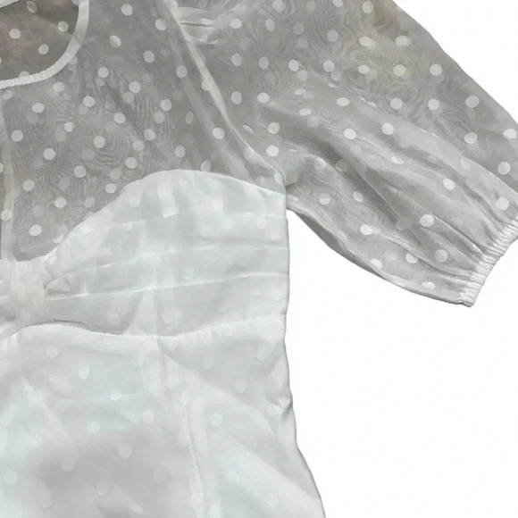 Do+Be White Sheer Top Swiss Dot Puff Sleeve Blouse M - Picture 2 of 4